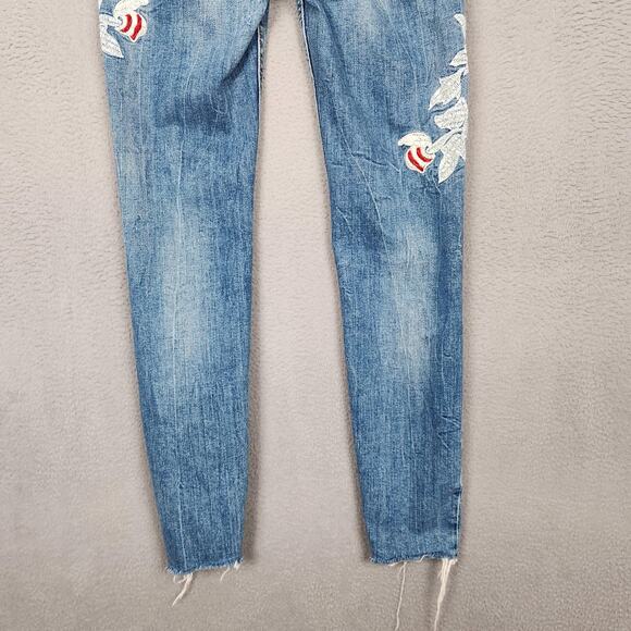 Zara Woman Jeans Womens 2 Blue Skinny Floral Embroidered Distressed Raw Hem - Picture 11 of 15